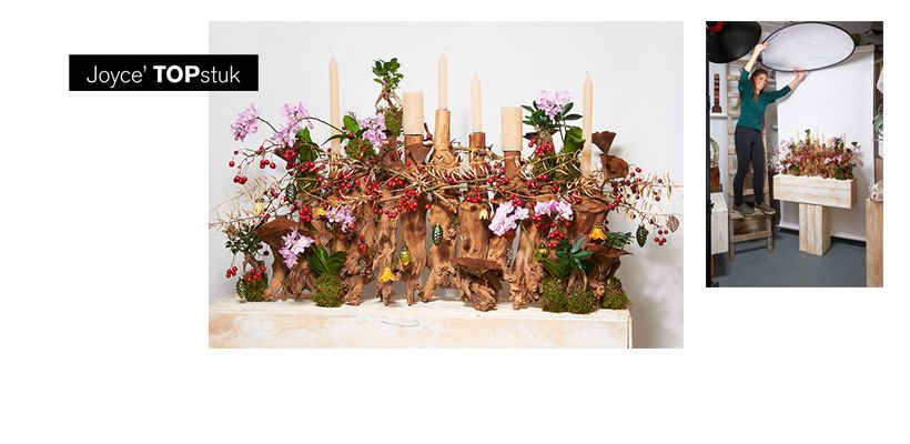 Arrangement met takken en kerstornamenten door Joyce Brueren (video)