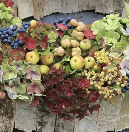 Herfstkrans met berkenschors en hortensia
