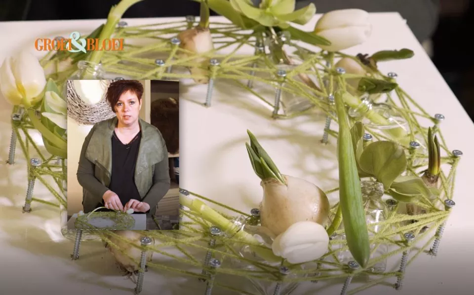 Afbeelding Voorjaarskrans met web van wol (video)