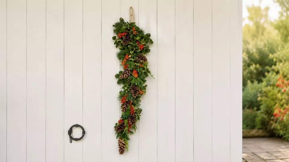 Afbeelding Van tuin naar voordeur: zo maak je een kerstfestoen van vers groen
