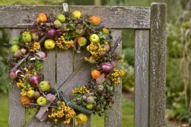 Appeltjes, lampionplant en hop: een nazomerkrans uit eigen tuin