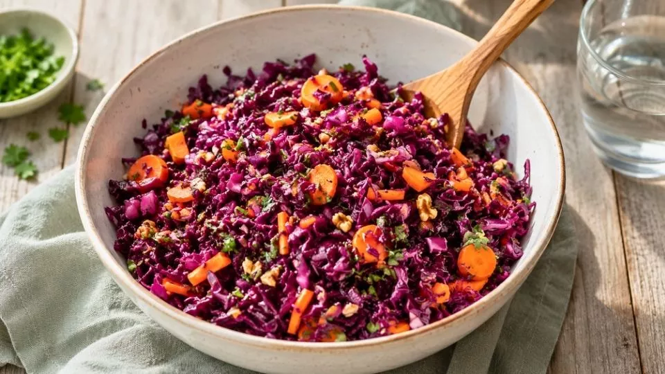 Afbeelding Recept: rode koolsalade met vijgen, peterselie en munt