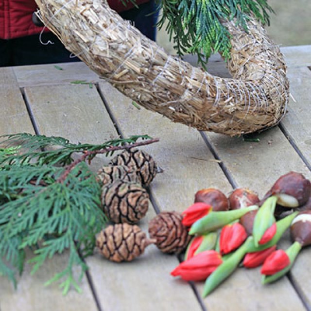  Donkergroen, dennenappels met een rood accent: een kerstkrans